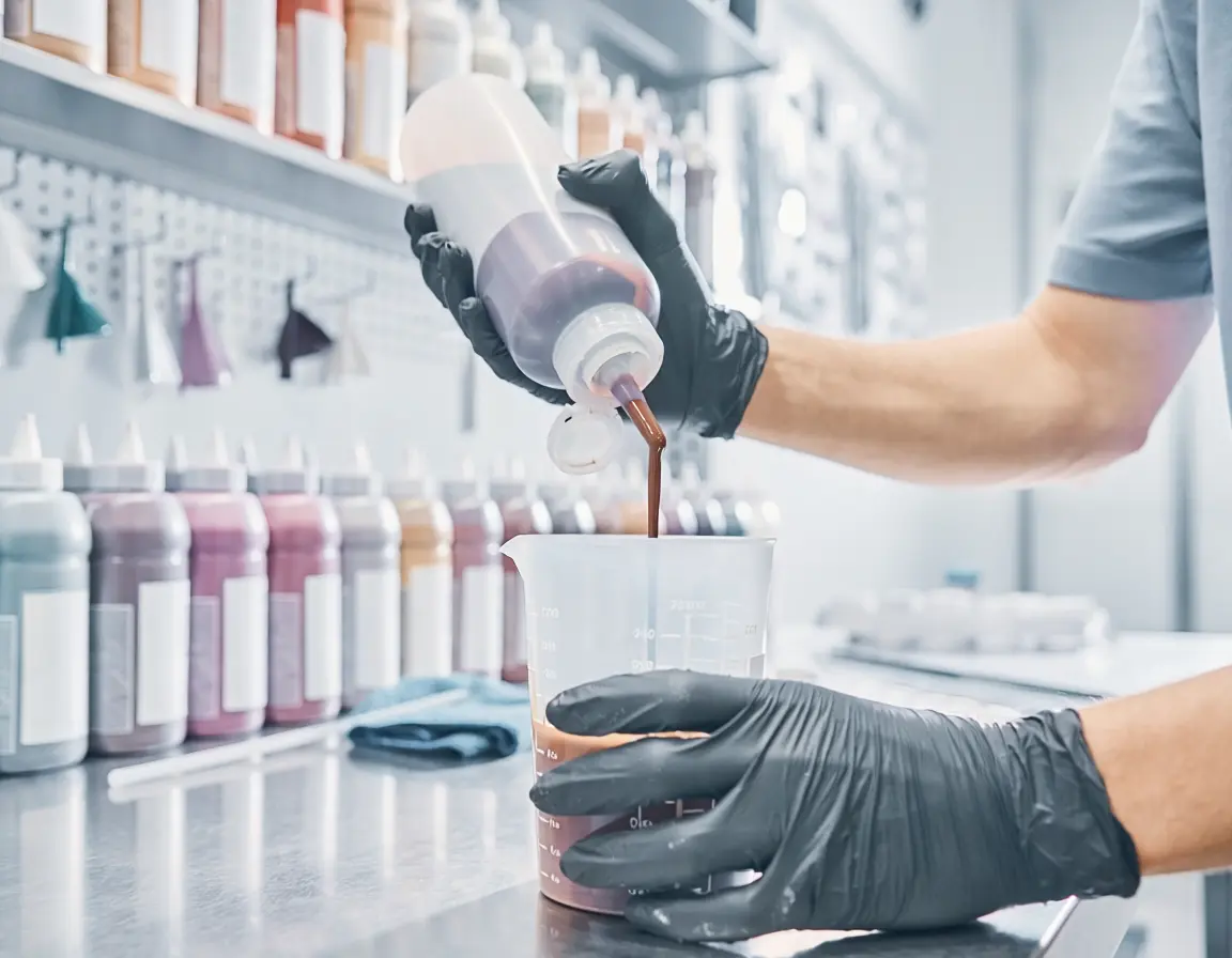Automotive paint mixing room inside a professional body shop