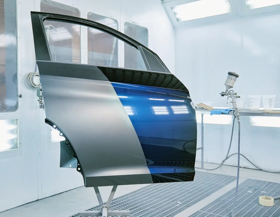 Automotive paint mixing room inside a professional body shop